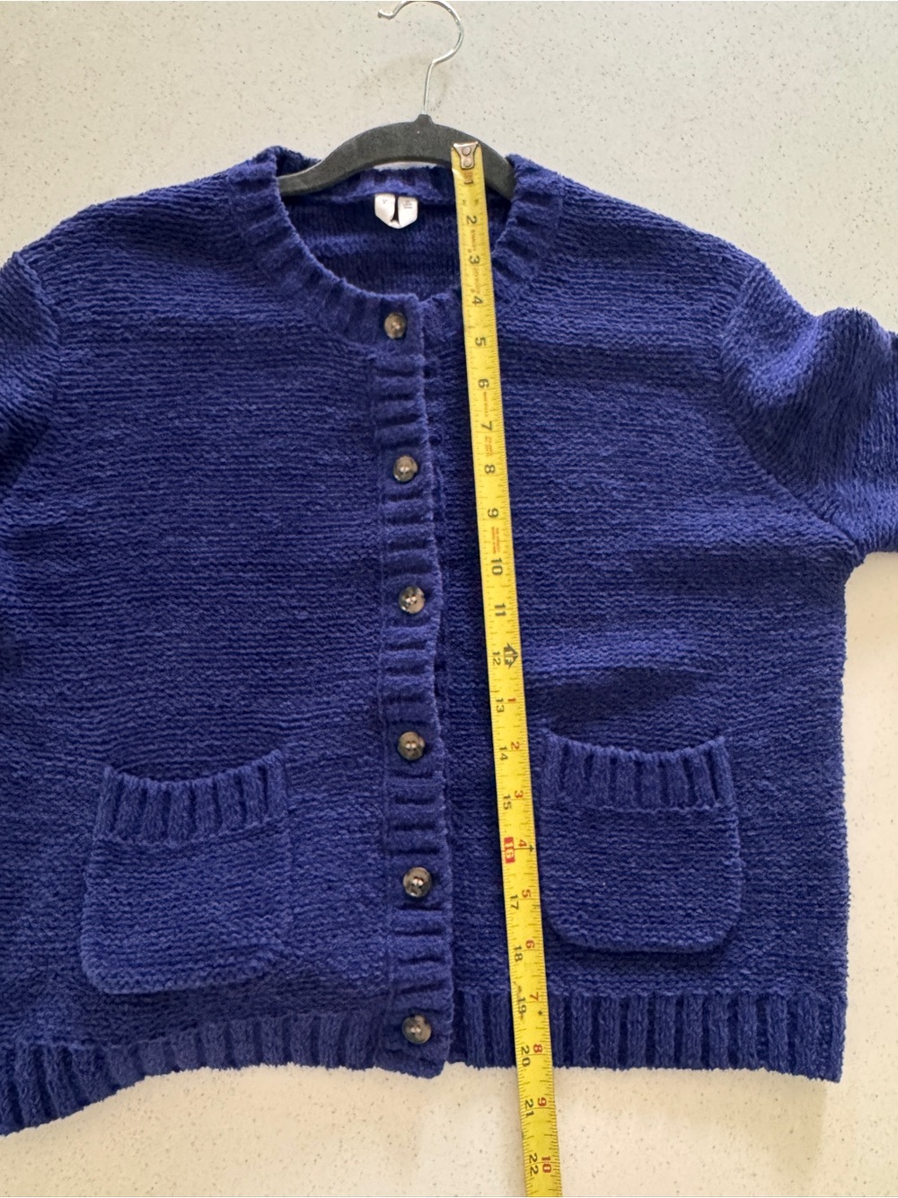 ARKET cotton rich crew neck cardigan in navy - Picture 8 of 8